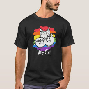 Camiseta Rainbow Pride Lgbt Gay Flag Ally Cat 1