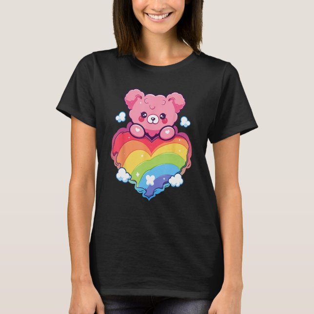 Camiseta Rainbow Pride Teddy Bear LGBTQ+ Gay Lesbian Queer  (Frente)