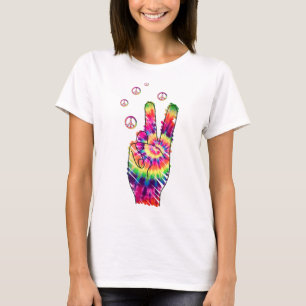 Camiseta Rainbow Retro Tie Dye Psychedelic Sinal de Paz
