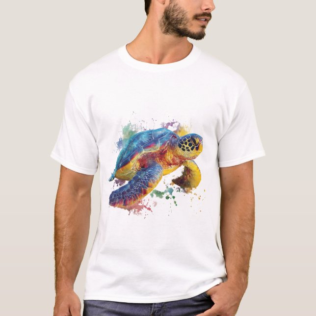 Camiseta Rainbow Sea Turtle — Vibrant Watercolor-Style Spla (Frente)