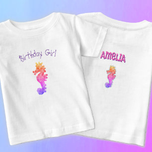 Camiseta Rainbow Seacavalo Birthday Girl Personalizada