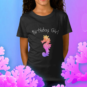 Camiseta Rainbow Seacavalo Birthday Girl Personalizada