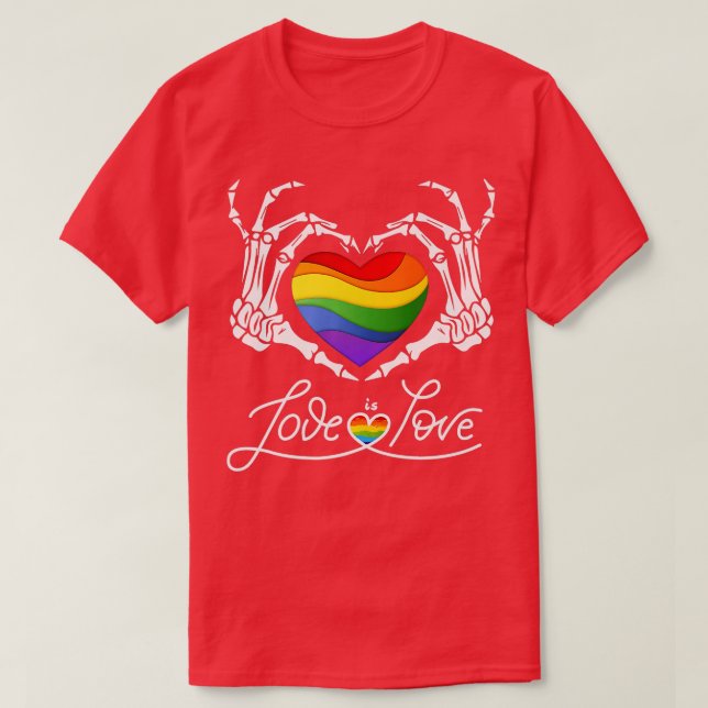 Camiseta Rainbow Skeleton Heart Love is Love LGB Gay Lesbia (Frente do Design)