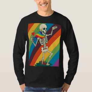Camiseta Rainbow Skeleton Heart Love is Love LGBT Gay Lesbi