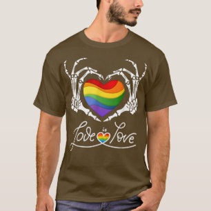 Camiseta Rainbow Skeleton Heart Love is Love LGBT Gay Lesbi