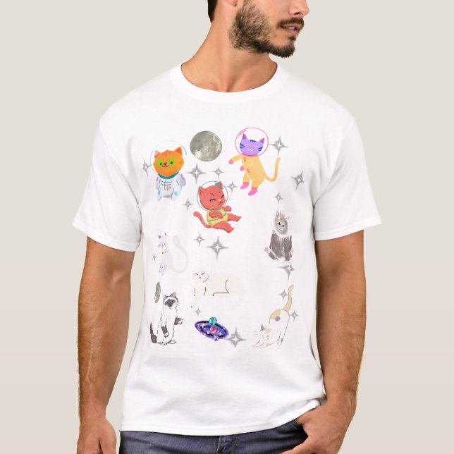 Camiseta Rainbow Space Cats Galaxy Dreams Cute Kawaii  (Frente)
