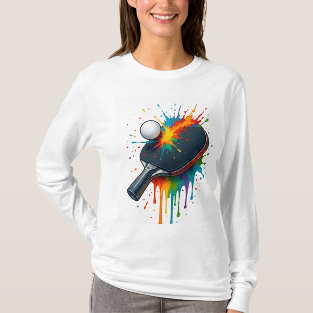 Camiseta Rainbow Splash Table Tennis – Vibrant Paddle Power (Frente)