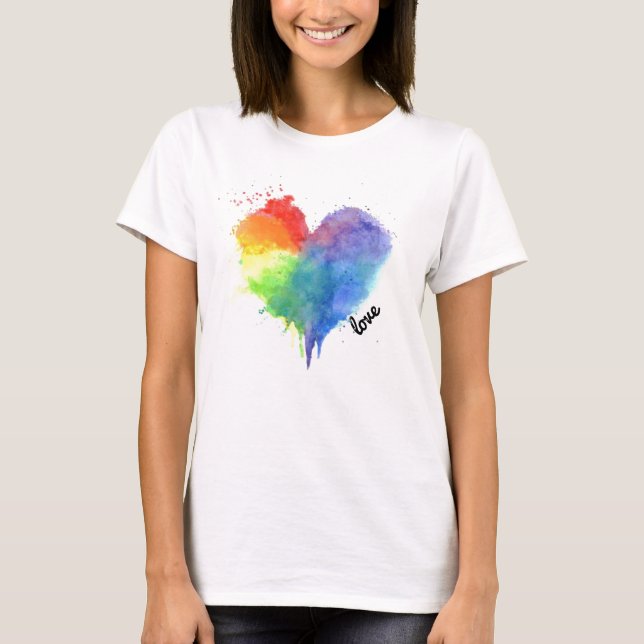 Camiseta Rainbow Splatter Heart Logo love t shirt (Frente)