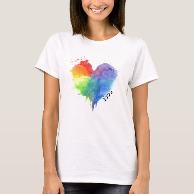 Camiseta Rainbow Splatter Heart Love T Shirt (Frente)