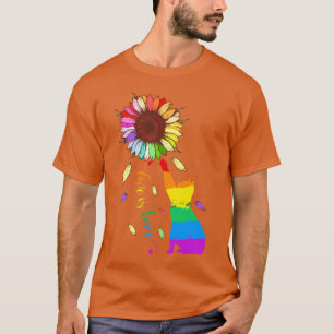Camiseta Rainbow Sunflower Cat Love is Love LGBT Gay Lesbia