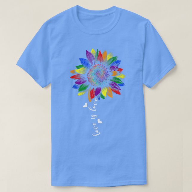 Camiseta Rainbow Sunflower Love Is Love LGBT Gay Lesbian Pr (Frente do Design)