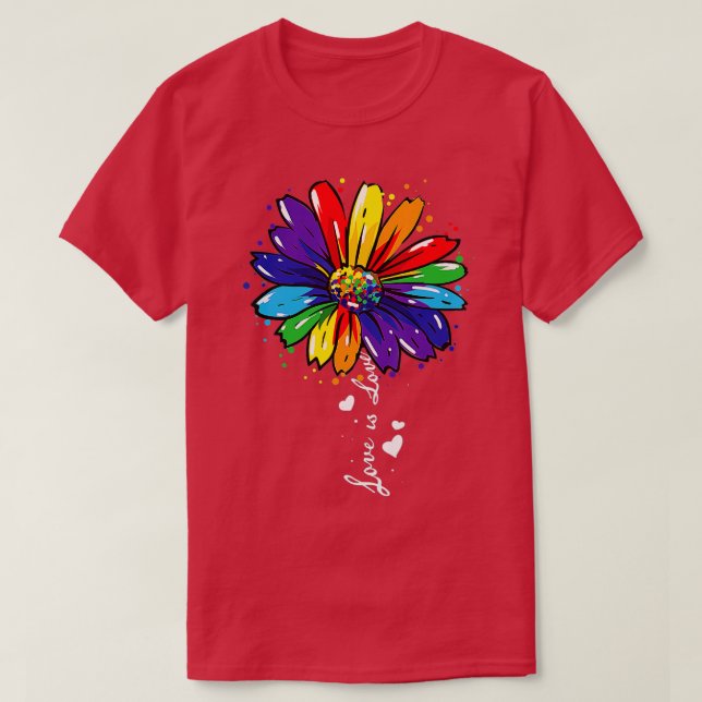 Camiseta Rainbow Sunflower Love is Love LGBT Lésbica Gay Pr (Frente do Design)