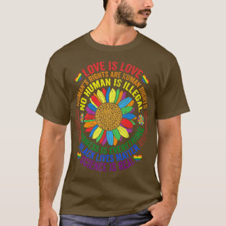 Camiseta Rainbow Sunflower Love is Love LGBT Science Is Rea