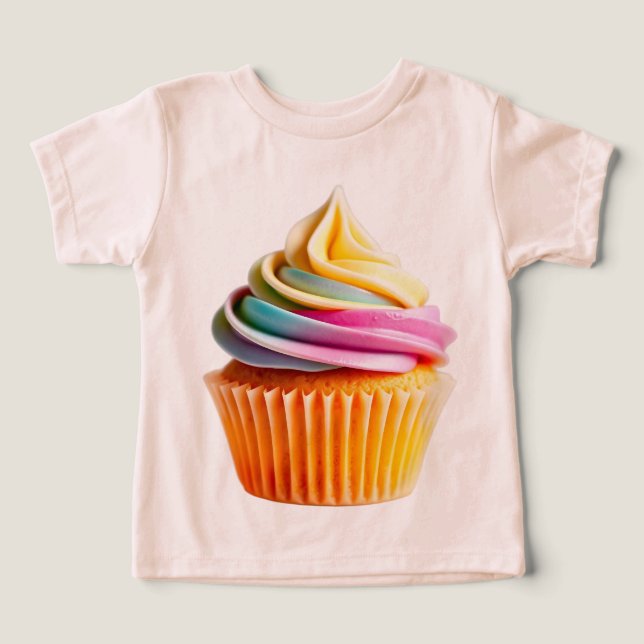 Camiseta Rainbow Swirl Cupcake with Colorful Wrapper (Design frontal)