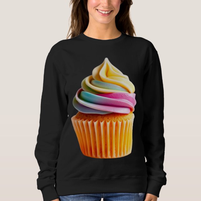 Camiseta Rainbow Swirl Cupcake with Colorful Wrapper (Frente)