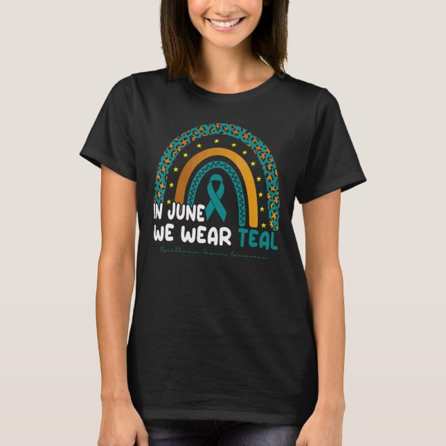 Camiseta Rainbow Teal Leopard Miastenia Gravis Consciência  (Frente)