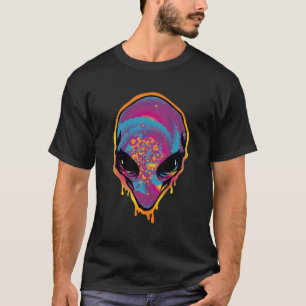 Camiseta Rainbow Tie Dye Cabeça de Alienígena Trippy Rave S