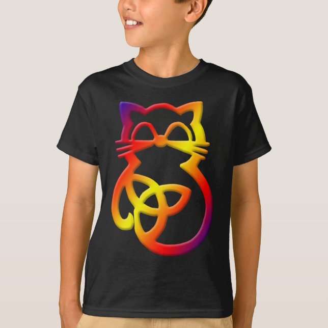 Camiseta Rainbow Trinity Knot Celtic Cat T Shirt (Frente)