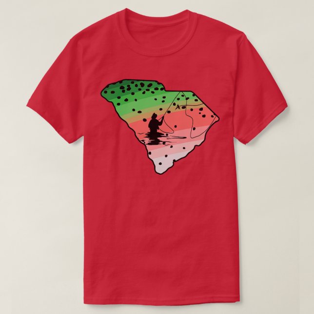 Camiseta Rainbow Trouly Fish South olina State Map Fly F (Frente do Design)