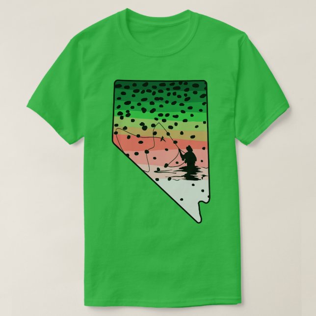 Camiseta Rainbow Trouly Fish State Map Fly Fishin (Frente do Design)