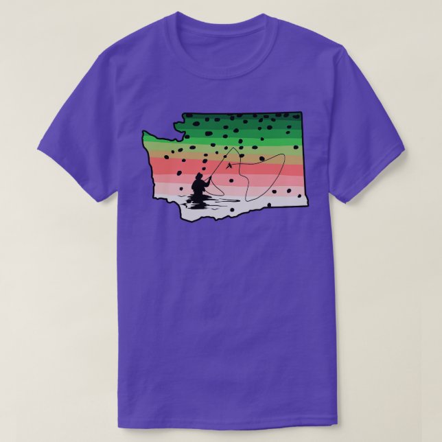 Camiseta Rainbow Trouly Fish Washington State Map Fly Fi (Frente do Design)