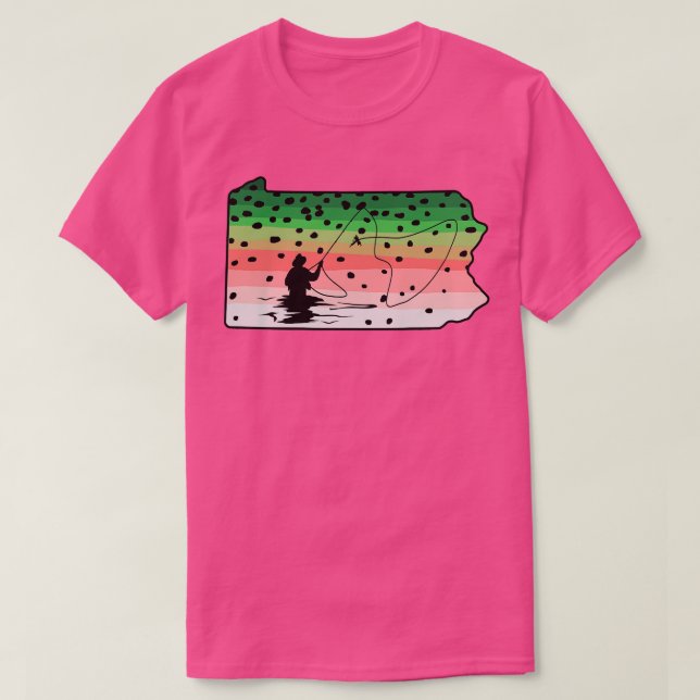 Camiseta Rainbow Trout Fly Fish State Map Fly (Frente do Design)