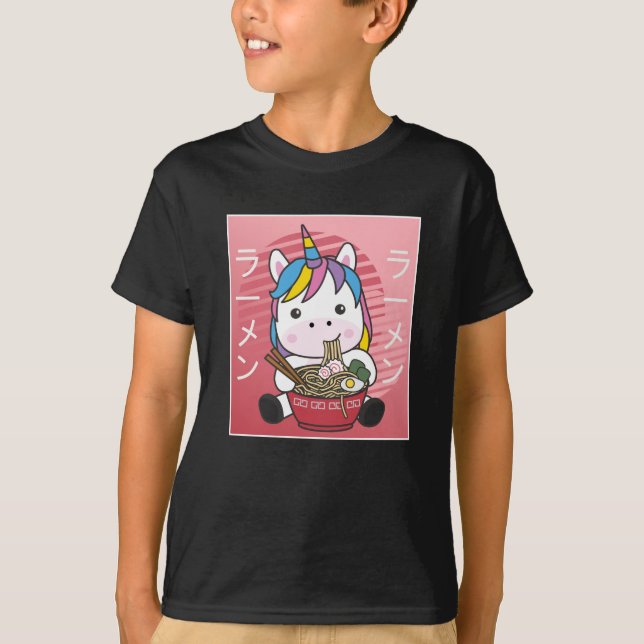Camiseta Rainbow Unicorn ama Ramen Pasta (Frente)