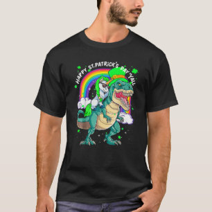 Camiseta Rainbow Unicorn Andando T Rex Dinosaur Rua Feliz P