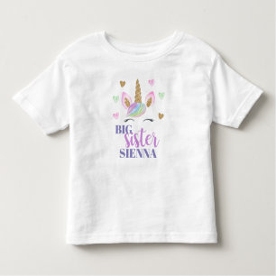 Camiseta Rainbow Unicorn Love Heart Big Sister Personalizad
