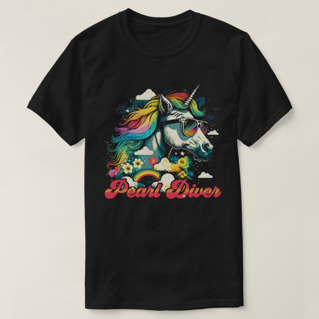 Camiseta Rainbow Unicorn Pearl Diver (Frente do Design)