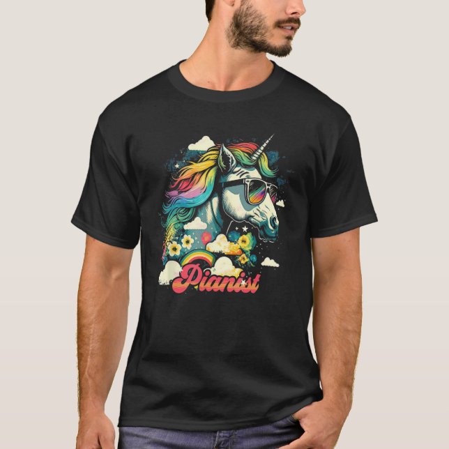 Camiseta Rainbow Unicorn Pianist Piano (Frente)