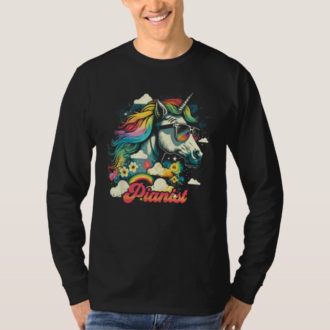 Camiseta Rainbow Unicorn Pianist Piano (Frente)