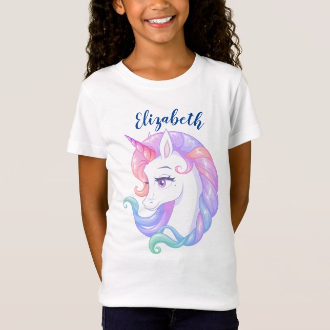 Camiseta Rainbow Unicorn Pony Girly Add Name (Frente)