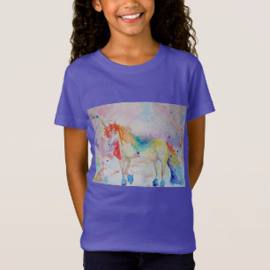 Camiseta Rainbow Unicorn Whimsical Watercolor Girls T Shirt