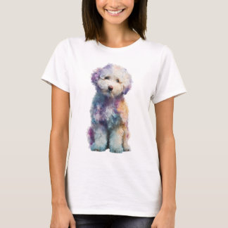 Camiseta Rainbow Watercolor Fluffy Poodle Puppy Women