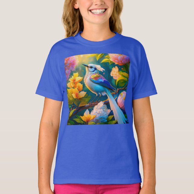 Camiseta Rainbow Winged Jay Fantasy Bird (Frente)