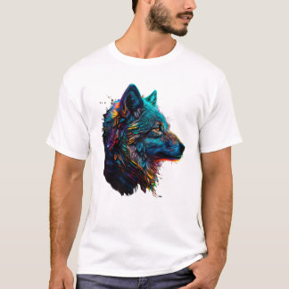 Camiseta Rainbow Wolf Animal Colorful Graphic