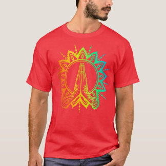 Camiseta Rainbow Yoga Om Namaste Mãos Da Mulher Mandala Sty