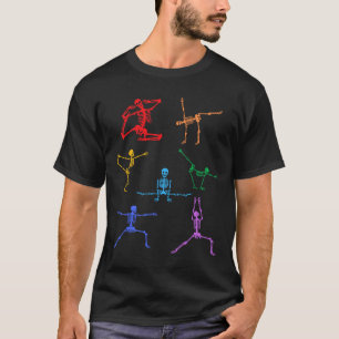 Camiseta Rainbow Yoga Skeleton Exercício Osso Halloween Par