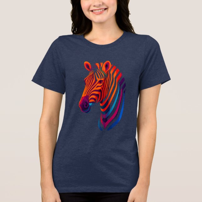Camiseta Rainbow Zebra Head – Surreal Neon Animal (Frente)