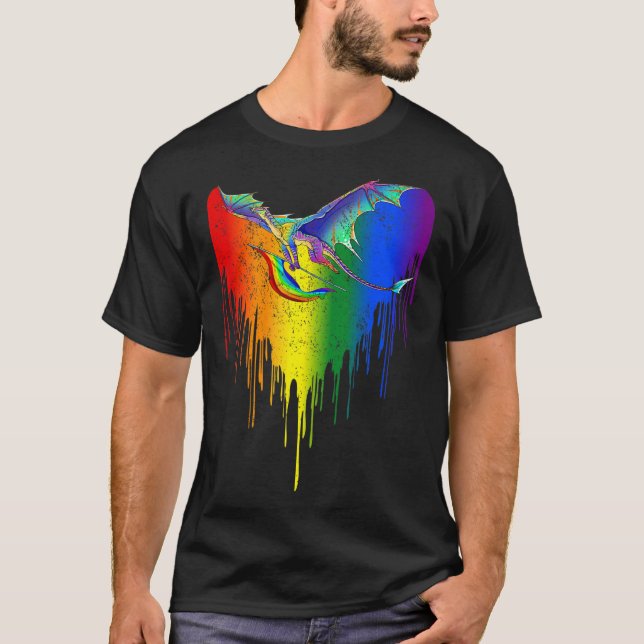 Camiseta Rainbows Dragon Heart Classic Para LGBT Gay Les T- (Frente)