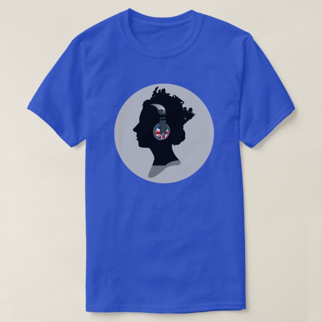 CAMISETA RAINHA BRITÂNICA COM DESIGN FONES DE OUVIDO (Frente do Design)