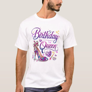 Camiseta Rainha Coroa de Aniversário Corações de Alto Salto