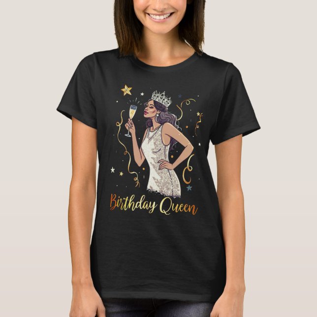Camiseta Rainha de Aniversário - Brinde de Champanhe Glamor (Frente)