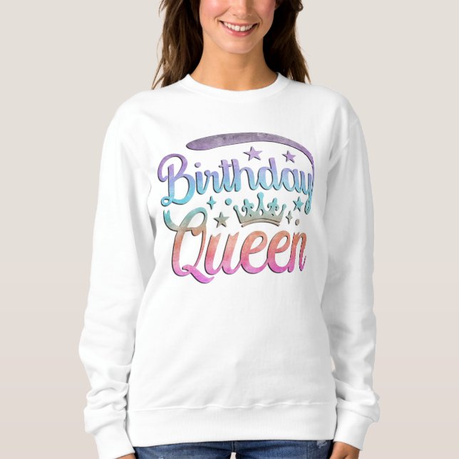 Camiseta Rainha de Aniversário Coroa com Efeito Ombre de Aq (Frente)