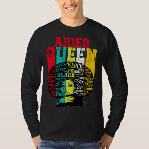 Camiseta Rainha de Áries Orgulho de Áries Mulher Negra Afro