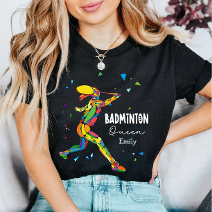 Camiseta Rainha de Badminton Personalizada Vibrante Abstrat