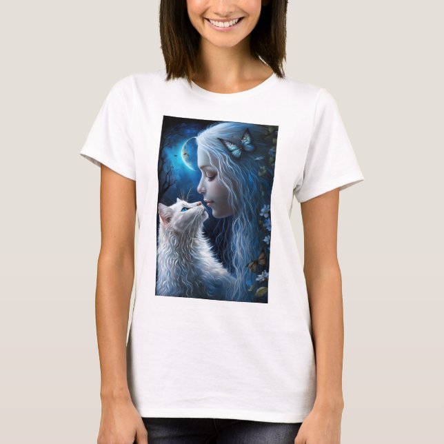 Camiseta Rainha de Camisa-T da Mulher com Gato (Frente)