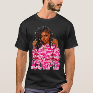 Camiseta Rainha de Escorpião Mulher Preta com Tranças Arte