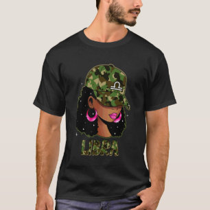 Camiseta Rainha de Libra Mulher Negra com Boné Camo Afro Ga